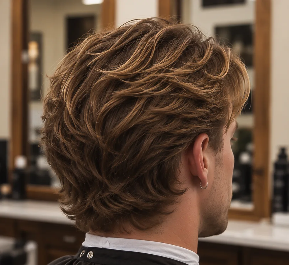 Flow haircut bakifrån med lager och rörelse i nacken
