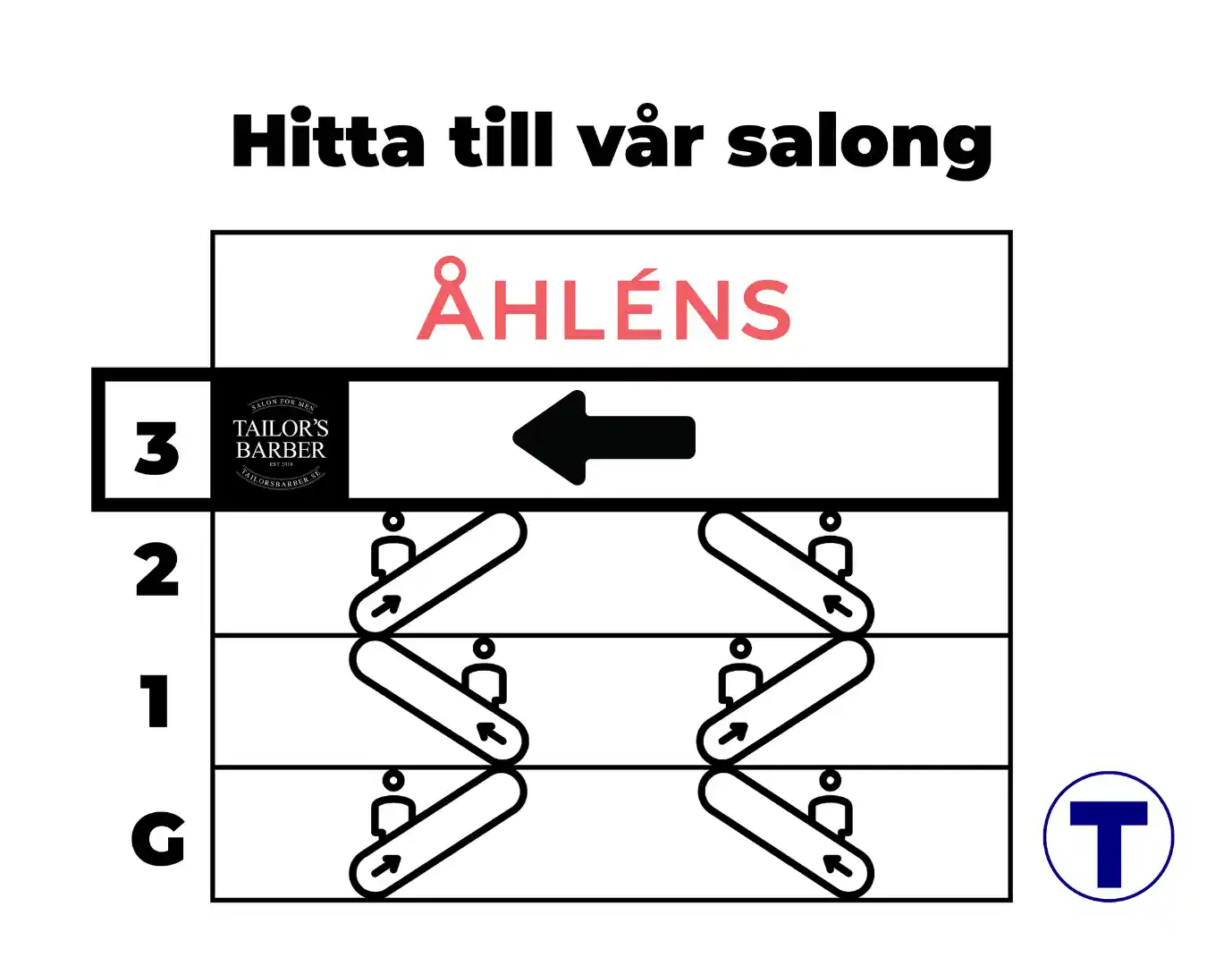 Karta och vägbeskrivning till Tailor's Barber i Åhléns City Stockholm