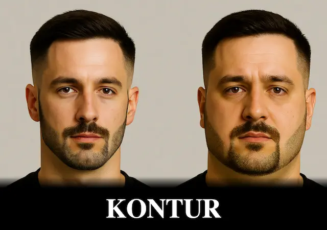 Man med konturskägg – definierad skäggstil med skarpa linjer.